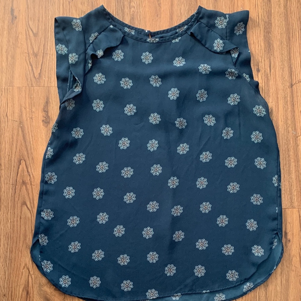 LOFT Blue Sleeveless Top with Floral Medallion Pattern